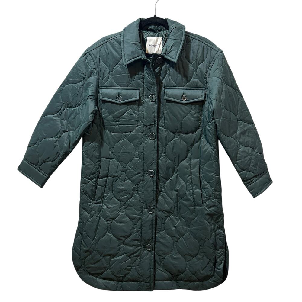Madewell Airpuff Long Shirt-Jacket Quilted Dark Green Women's XS NWT Pockets